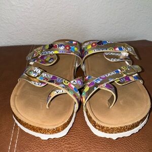 Madden Girl Multi-Color Emoji Print Footbed Sandals